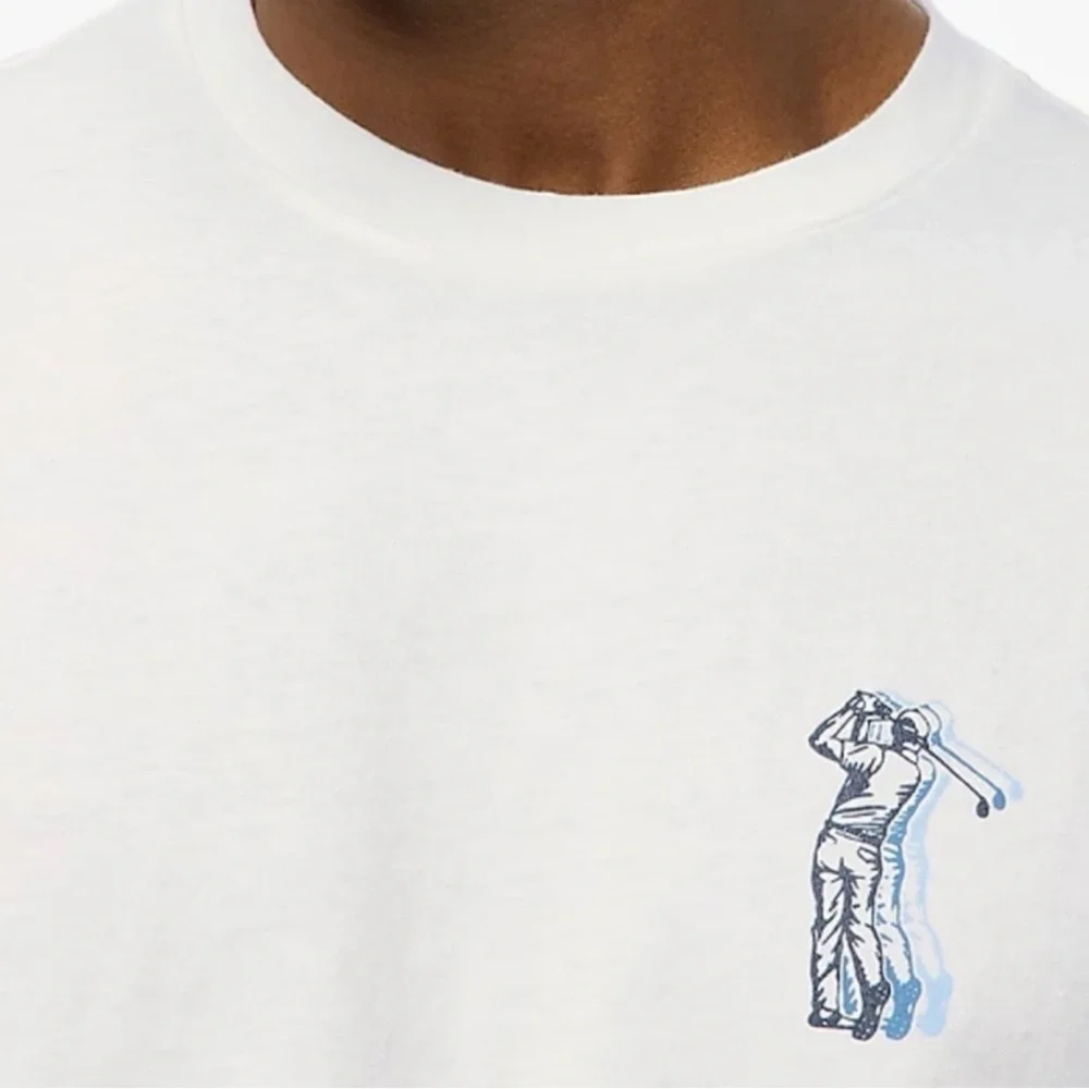 NWT J.Crew White Graphic Tee with Blue Golfer Print in Size Medium